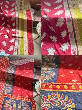 Colorful Kantha Quilt Twin Handmade Cotton Boho Reversible Patchwork Throw